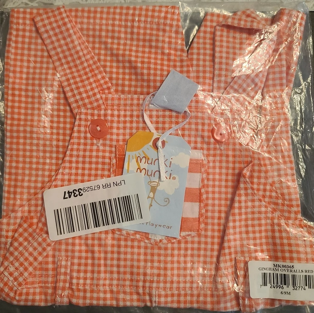 Minki Munki Gingham Overalls Infant Size 6-9 Months NEW